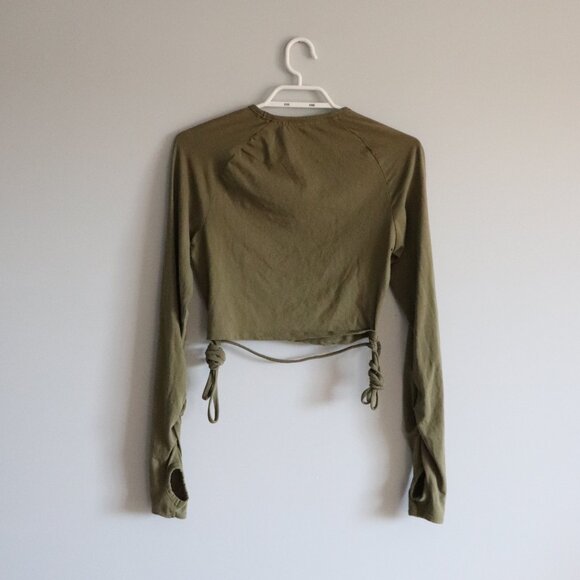Gymshark Women's Green Sz XS/S Active Graphic Cropped Ribbon Tie Long Sleeve Top - Picture 2 of 11